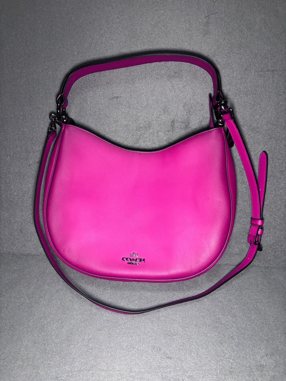 Coach Pink Leather Shoulder Bag Crescent Style Detachable Strap